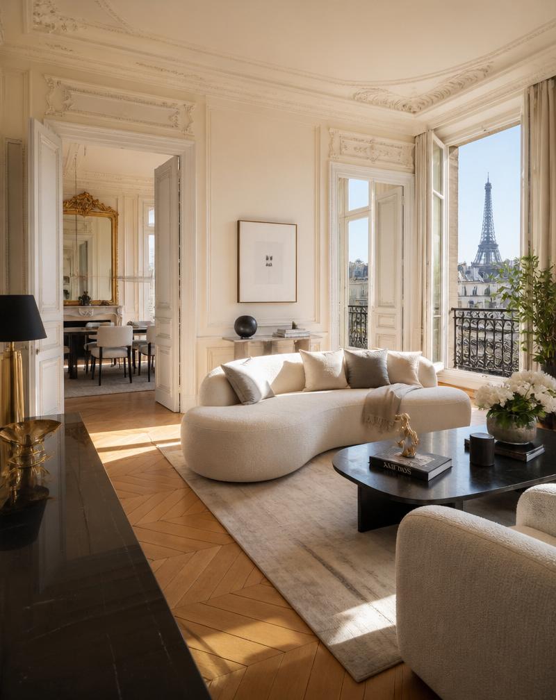 Appartement parisien de maître avec moulures et vue sur la Tour Eiffel